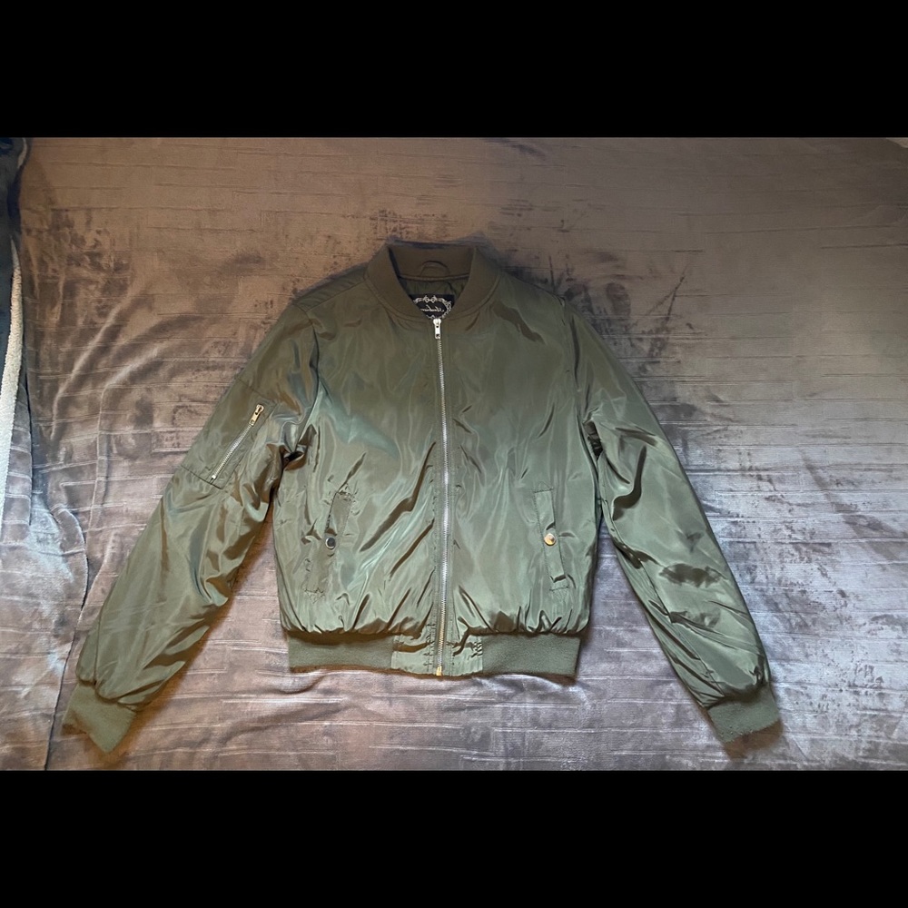 Olive Green Chrome Bomber Jacket